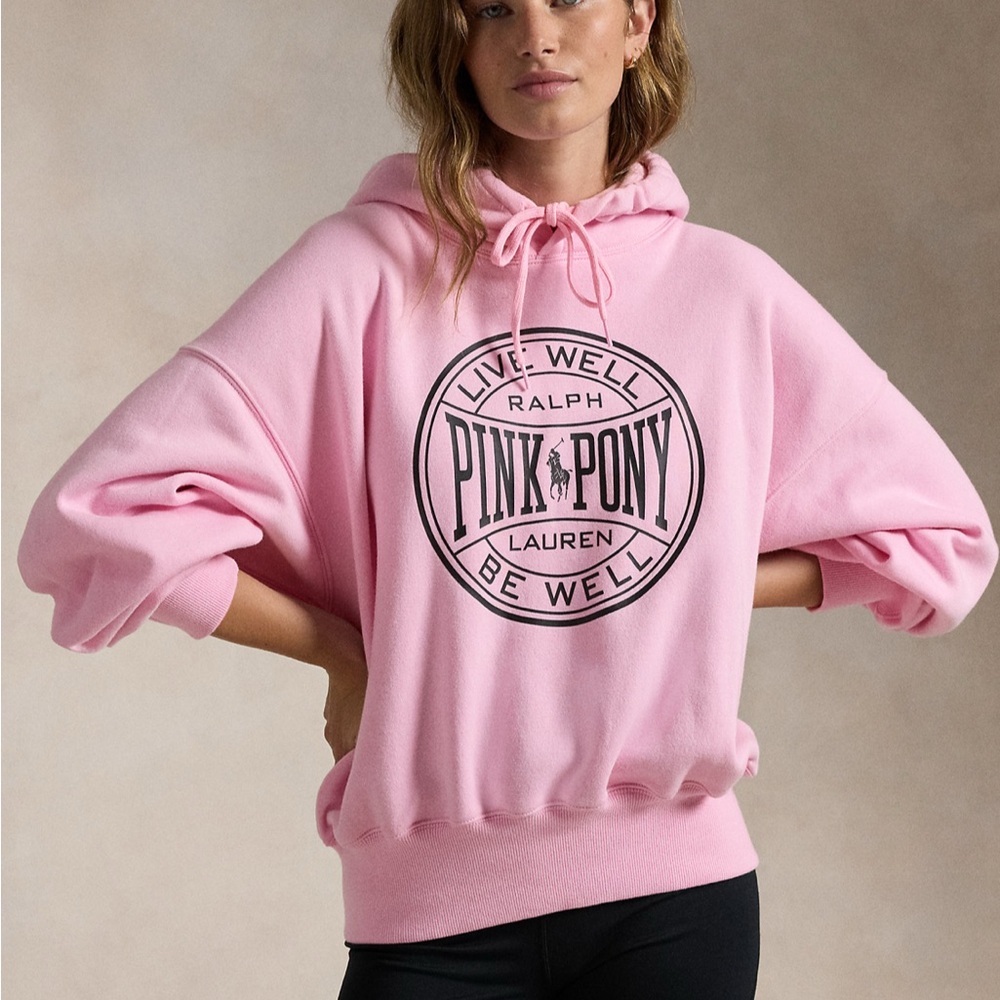 Ralph Lauren Pink Oversized Hoodie with Black Logo - Picture 4 of 5